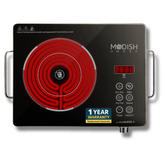 Top view of the induction cooktop showing preset functions and temperature settings